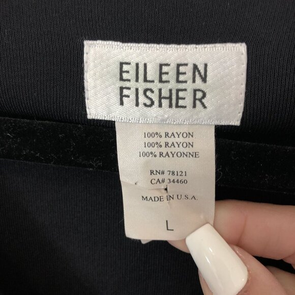 Eileen Fisher Black Open Front Cardigan Size L 100% Rayon Lightweight - Picture 2 of 4